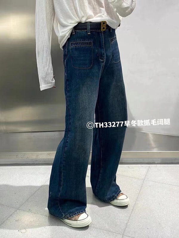 【T.H】Korean style Western style loose fleece jeans (without belt) 33280# LSW
