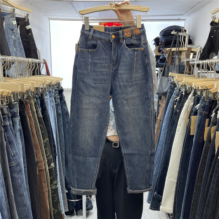 【OKD】Semi-elastic waist harem composite fleece jeans 52922# GY