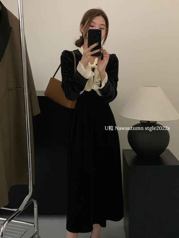 [U grain] French retro velvet dress 1059