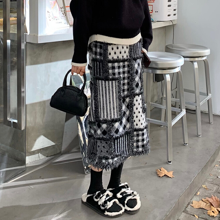 [Timely rain] Korean style ins retro design high waist slim skirt (only sell skirt) H278# WPL