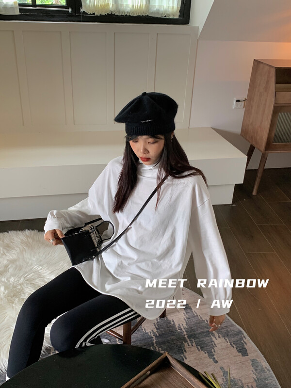 【MEET RAINBOW】Solid color loose large turtleneck bottoming shirt 08601# LSL