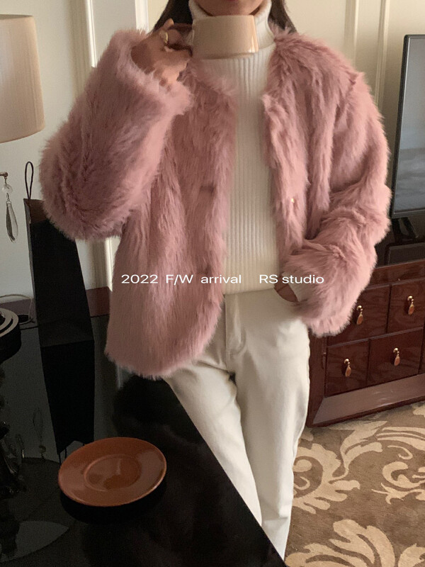 【RS】Little Fragrant Lady Plush Metal Buckle Warm Fur Coat LL0323# FHX