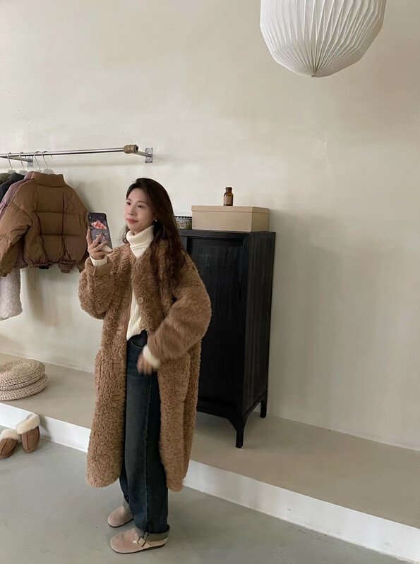 [U grain] New Lazy Wind Over-the-Knee Long Fur Coat 1162