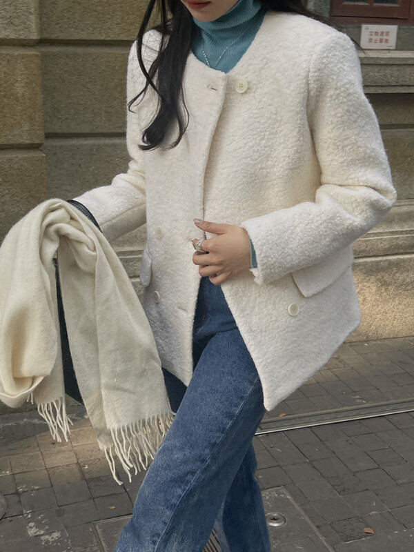 【ON LINE】Korean standard wool simple temperament lady style double breasted wool coat (including 40 wool) 7252# JHY