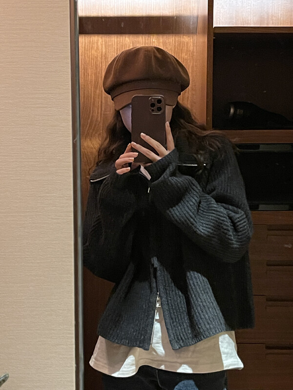[ON LINE] 100% wool Korean large lapel hem simple two-way zipper sweater containing 100 wool 318