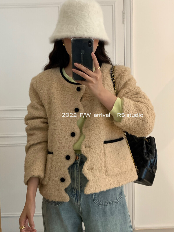 [RS ] Long-sleeved thermal down jacket with wavy edges and buttons (including 60% wool/including 90% white duck down) LL0286# FHX