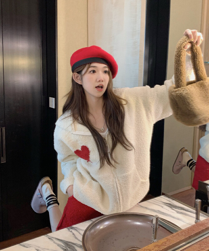 [Timely rain] Korean style ins design niche love zipper thickened loose all-match warm sweater M127# WPL
