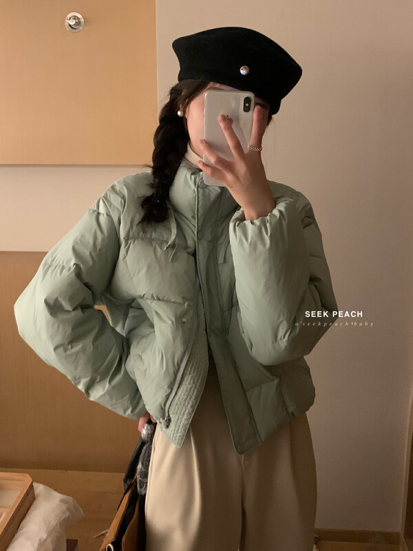【SEEK PEACH】Korean all-match stand-up collar warm down jacket (white duck down 90%) 5791# L