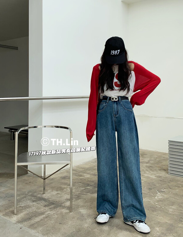 Original price 91.99! [T.H] Western-style simple and versatile wide-leg jeans (with belt) 171971# LSW