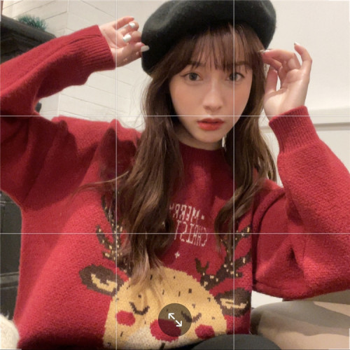 Christmas Red Elk Sweater Women's Autumn and Winter Outer Wear Loose Lazy Wind Korean Knit Sweater Top Trendy