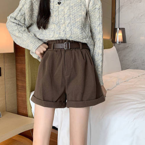 Autumn and winter wicker korean version high-waisted thin and age-reducing all-match western style wide-leg shorts casual pants female student pants