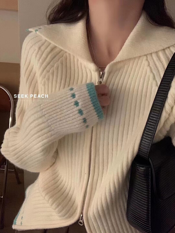 New in winter!【SEEK PEACH】French gentle knitted lapel warm sweater 11873# L