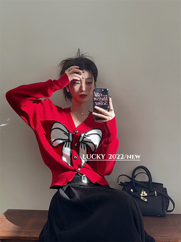【LUCKY】Western style bow puff sleeves buttoned short shirt 9702# ZXX