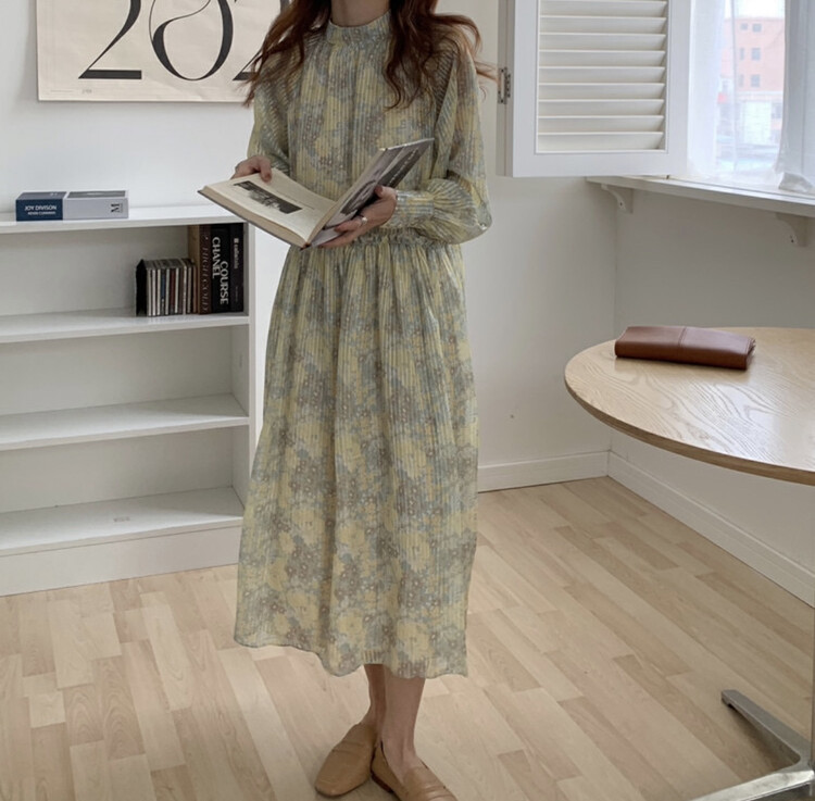 Original price 123.95! [Timely rain] Korean style ins retro floral loose and slim dress 21890# WPL