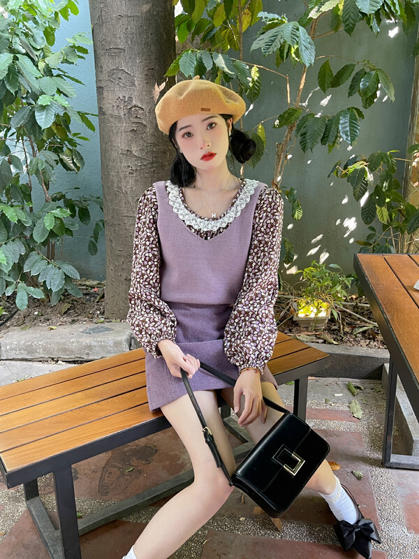 [Timely Rain] Korean Style ins Retro Sweet Floral Shirt + Versatile Sweater Vest Suit 21595# WPL