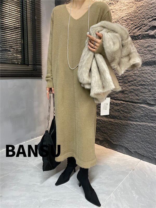 [Semi-plain] V-neck casual sweater dress L1128# ZJY