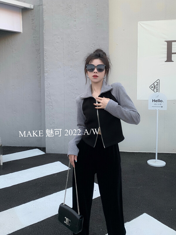 【MAKE】Advanced Atmospheric Two-way Zipper Raglan Sleeve Short Jacket 50414# OZQ