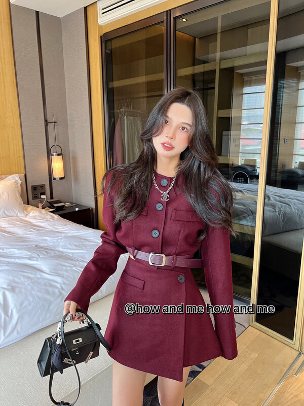 [ HOW AND ME Cheng Xi] Temperament little woman woolen suit culottes (with belt) suit (with belt) 5169# CQW