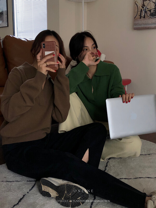 [ON LINE] Korean version polo collar half open collar solid color soft waxy pullover sweater sweater containing 100 wool PA510
