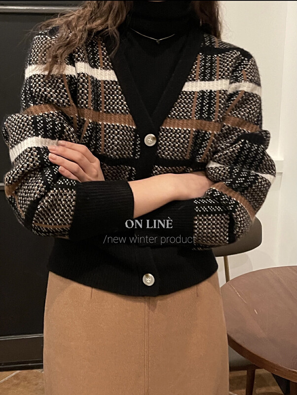 [ON LINE] 100% wool v-neck retro color-blocked breasted cardigan sweater with 100 wool 319