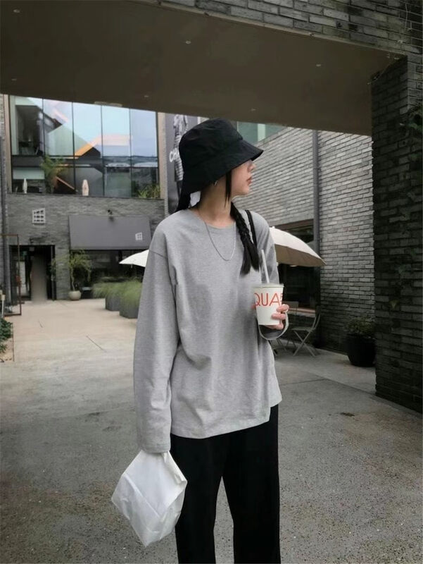 [TN] Round neck solid color versatile pullover long-sleeved T-shirt 3270# CLS