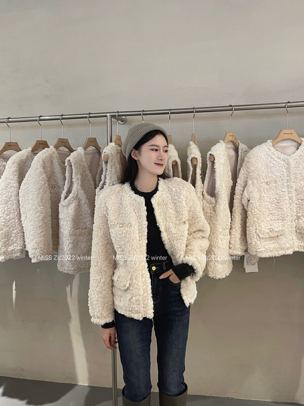 [MISS ZI] Korean temperament small fragrance coat sheep curly short coat fur all-in-one 3150