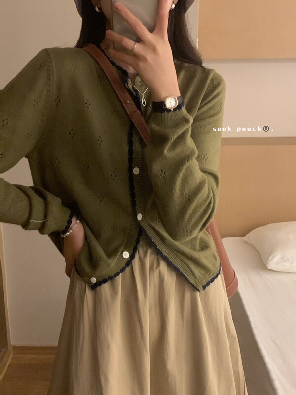 New in autumn! [SEEK PEACH] round neck single-breasted comfortable knitted cardigan 1929# L