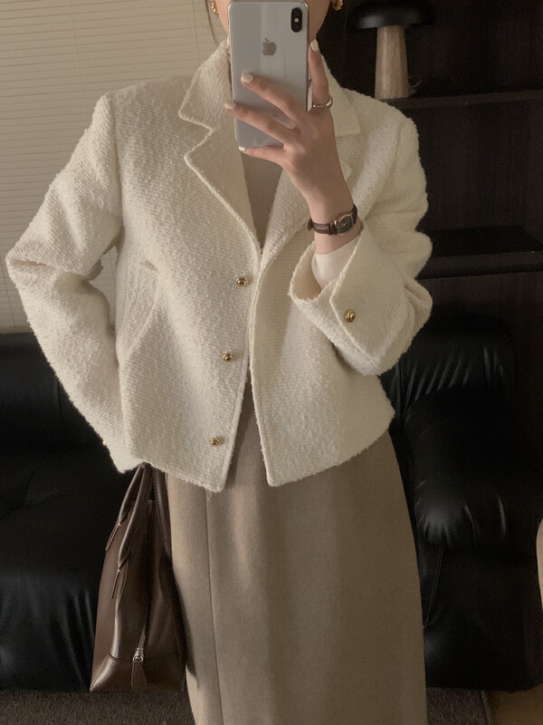 【ON LINE】Korean Standard Wool Small Fragrance Lapel Metal Buckle Temperament Short Jacket SY-7237