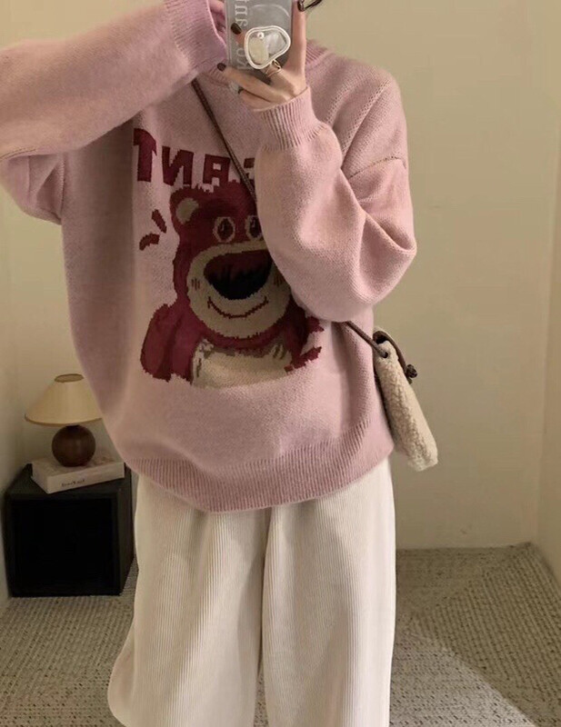 【LOVELY/SHMILY】Korean Lazy Strawberry Bear Pullover Sweater M0882