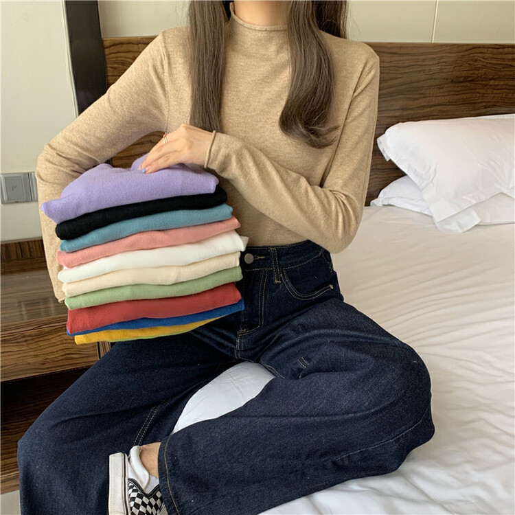 [Timely Rain] Hanfeng ins core-spun yarn curling bottoming shirt R2119# WPL