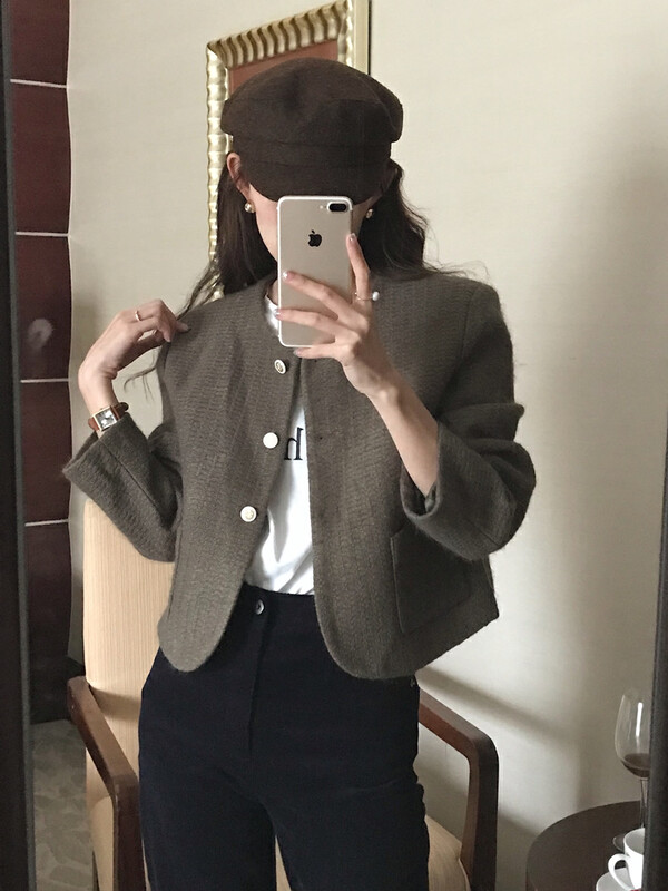 [Timely rain] Korean style ins retro temperament small fragrance style single-breasted short coat Q2359# WPL