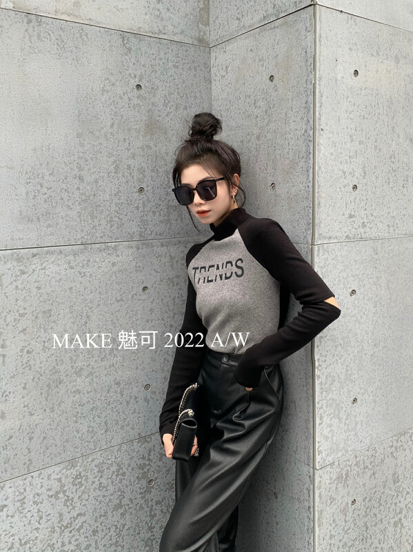 [MAKE Charm] Advanced atmospheric broken letter design broken sleeve raglan collar small shirt 50397# OZQ