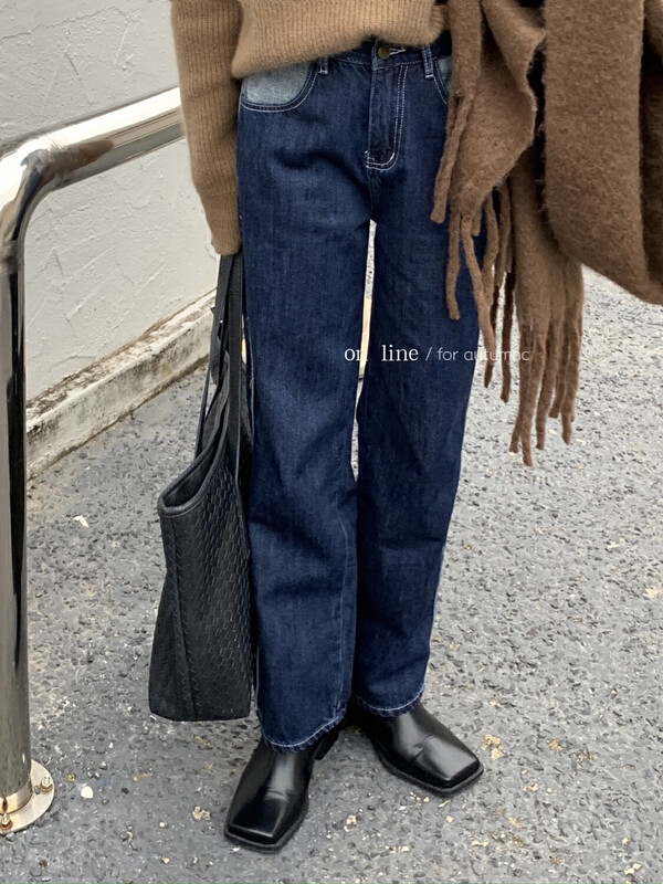 [ON LINE] Brushed and velvet high-waisted slimming contrasting edge stitching small straight jeans SY-7060