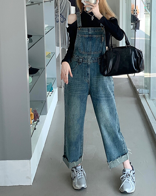 [Timely rain] Korean style ins retro lazy style loose and thin overalls B2100# WPL