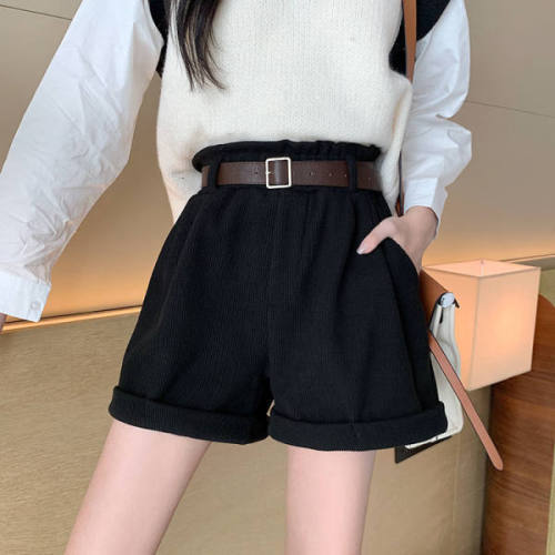 Autumn and winter wicker korean version high-waisted thin and age-reducing all-match western style wide-leg shorts casual pants female student pants