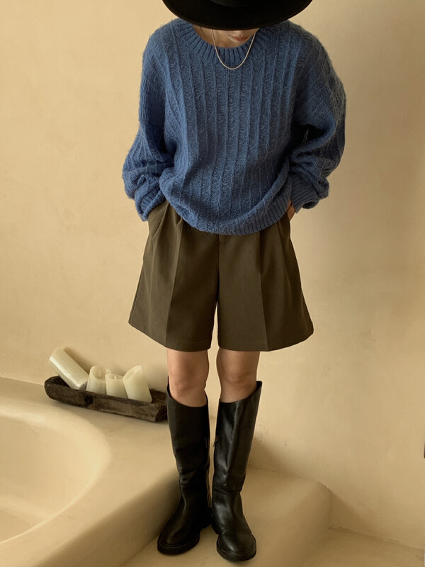 Original price 123.95! [ON LINE] Korean Standard Wool Mohair Soft Waxy Round Neck Pit Strip Loose Sweater 8825