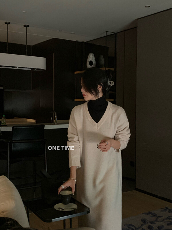 【ONE TIME】V Neck Loose Versatile Dress OT7698# JHY