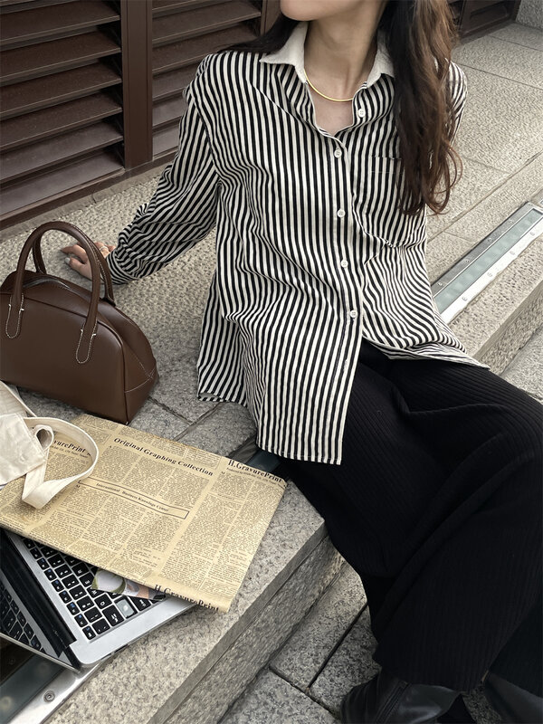 【TN】Simple western style commuter striped shirt 2247# CLS