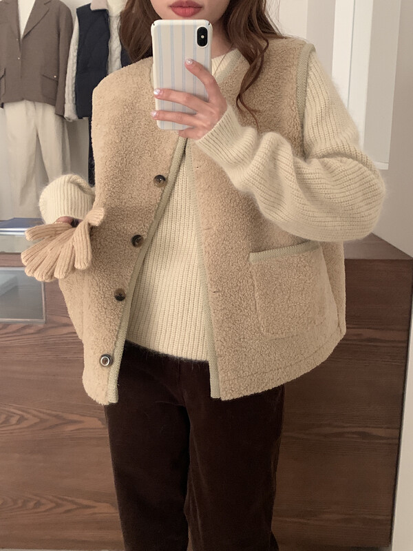 【LOVELY/SHMILY】Korean style round neck lamb wool vest vest S2371# FHX