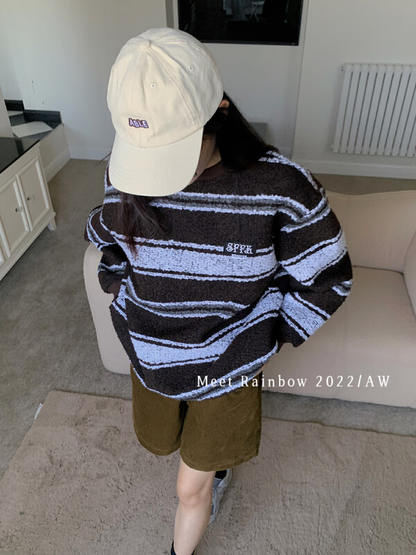 【MEET RAINBOW】Small Spice Striped Loose Sweater 01012# LSL