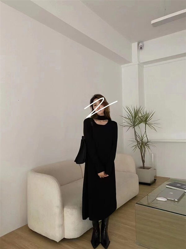 [Semi-plain] round neck halter casual long knitted dress L1127# ZJY