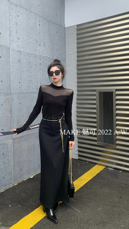 New for winter!  [MAKE Charm] Temperament woman mesh stitching small shirt 8969# OZQ