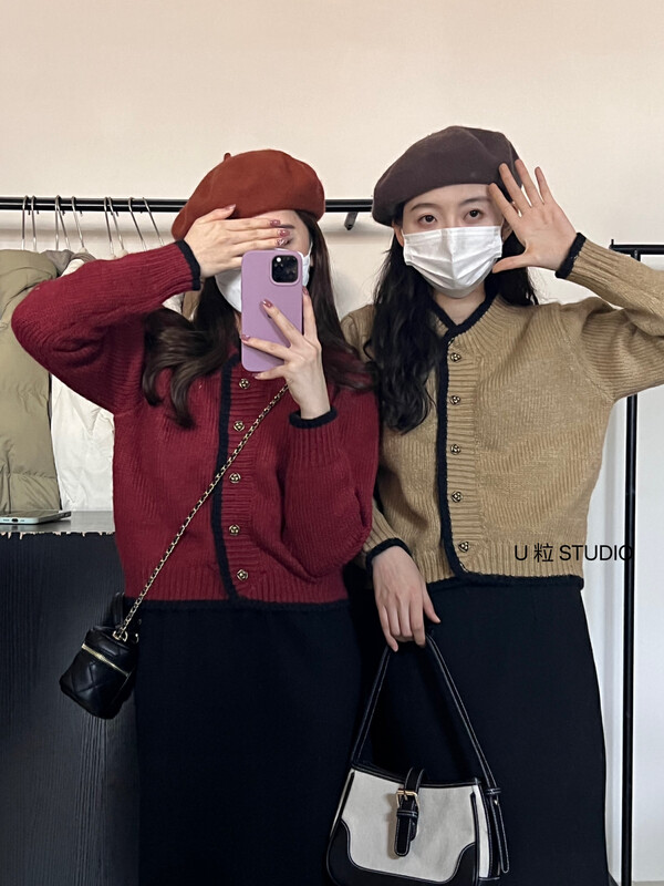 [U grain] French retro New Year shirt sweater 3389