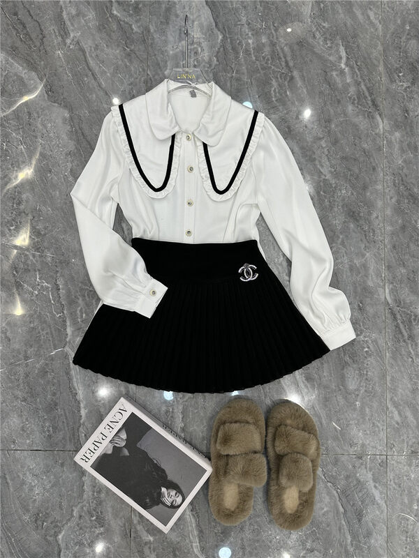 【LINNA】Commuter color-blocked single-breasted shirt 82940# JJ