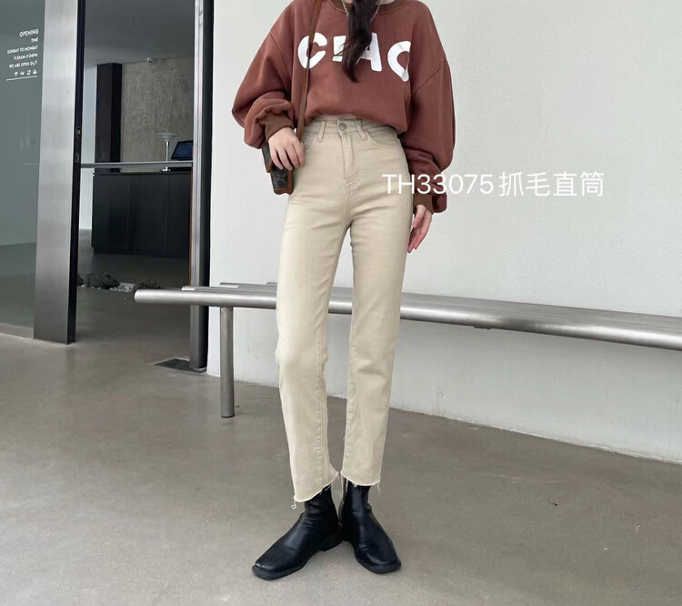 【T.H】Korean style fashion all-match stretch straight jeans 66279-3# LSW