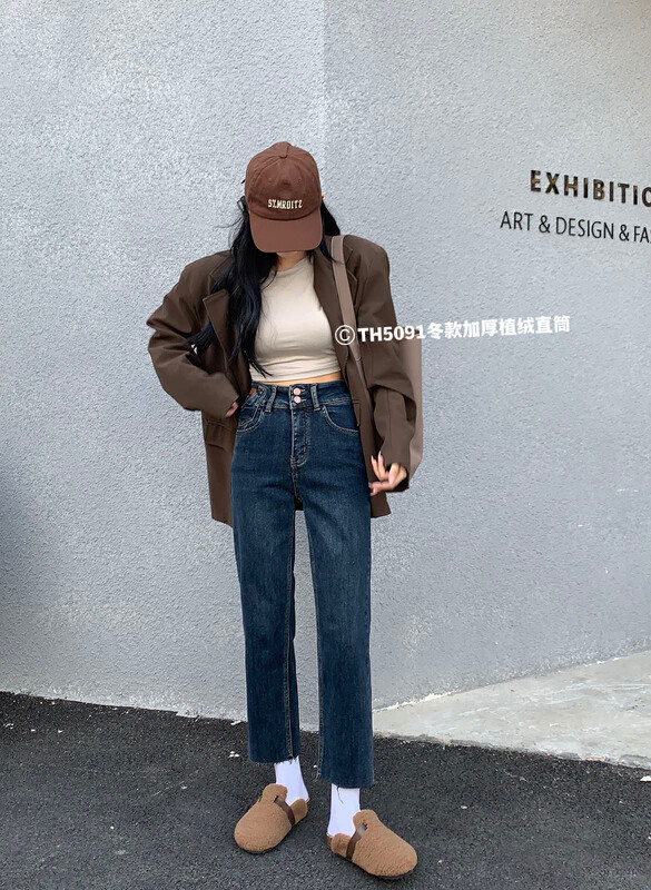 【T.H】Double button comfortable fleece jeans 50911# LSW