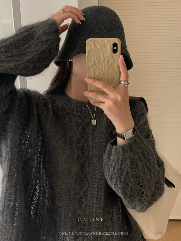 【ON LINE】High Quality Wool Mohair Korean Style Loose Hollow Pullover Warm Sweater 969# JHY