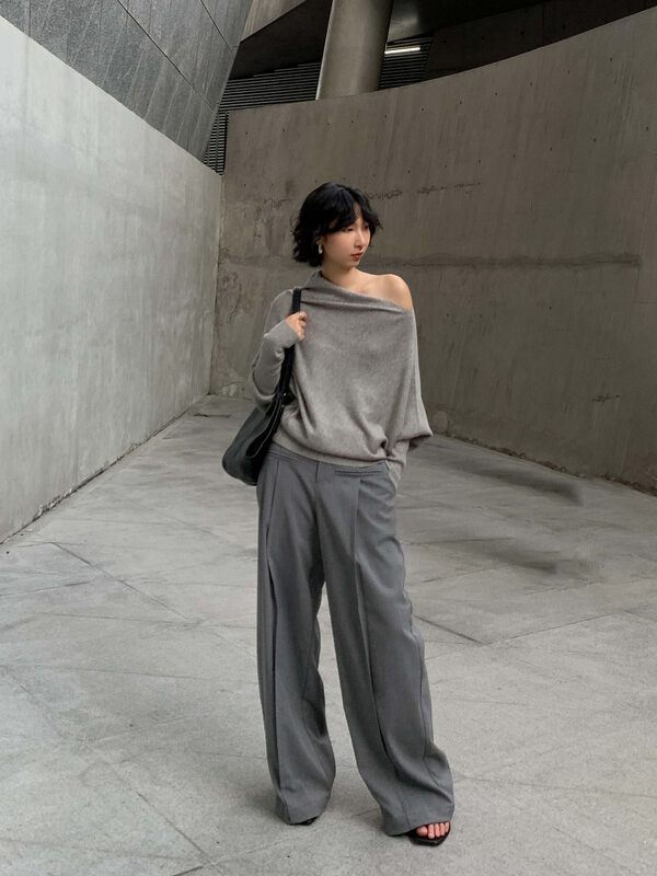 【WHITE】Korean Style All-match Knit Sweater (with 6% Wool) S-88655# GY