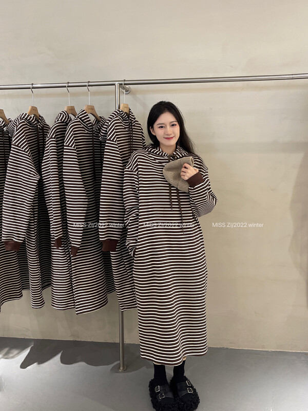 Original price 146.51! 【MISS ZI】Korean stripe plus velvet maxi dress 3521# CQW