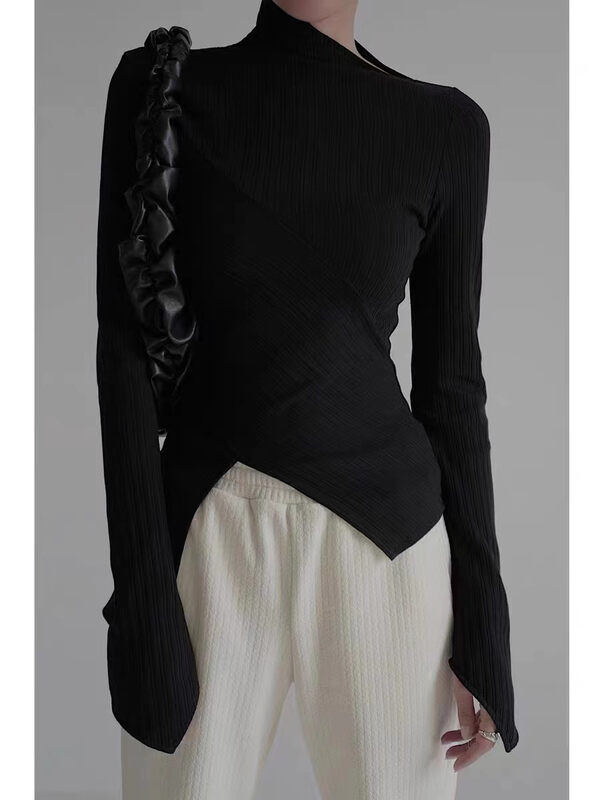 [Semi-plain] diagonal turtleneck cross-fit knitted bottoming shirt L1133# ZJY